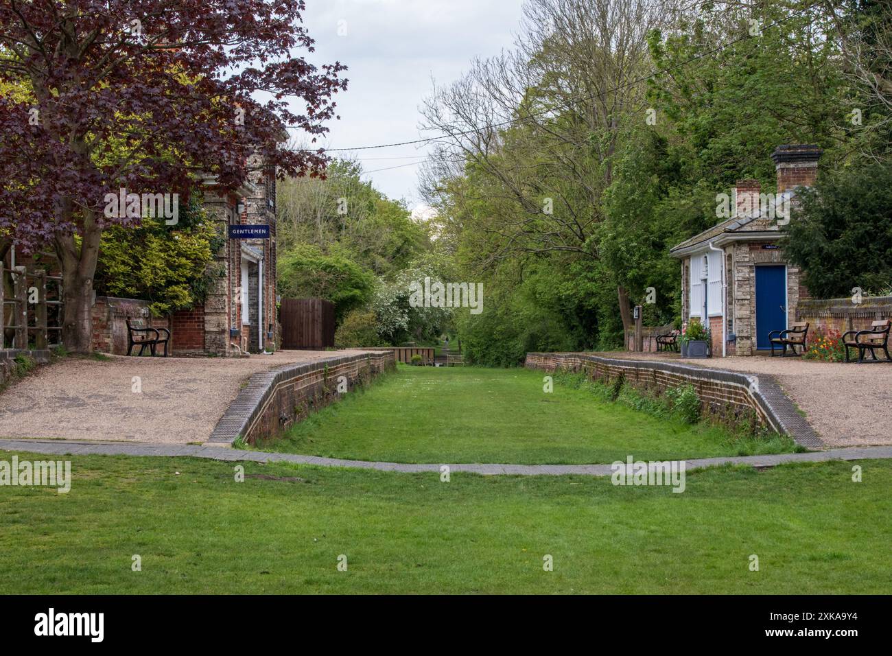 Clare Used Railway Station, Clare, Suffolk, Inghilterra, Regno Unito Foto Stock