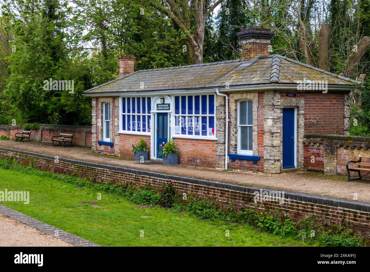 Clare Used Railway Station, Clare, Suffolk, Inghilterra, Regno Unito Foto Stock