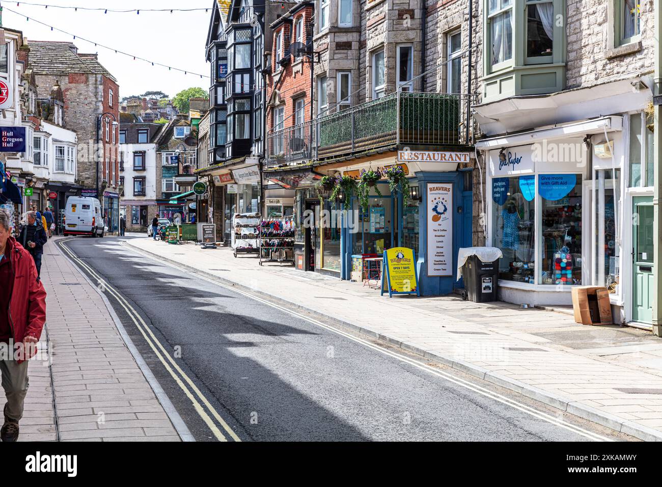 Città di Swanage, centro di Swanage, Swanage High Street, Swanage. Dorset, Regno Unito, Inghilterra, città, Swanage Dorset, Swanage Regno Unito, negozi, strada, strada, Foto Stock