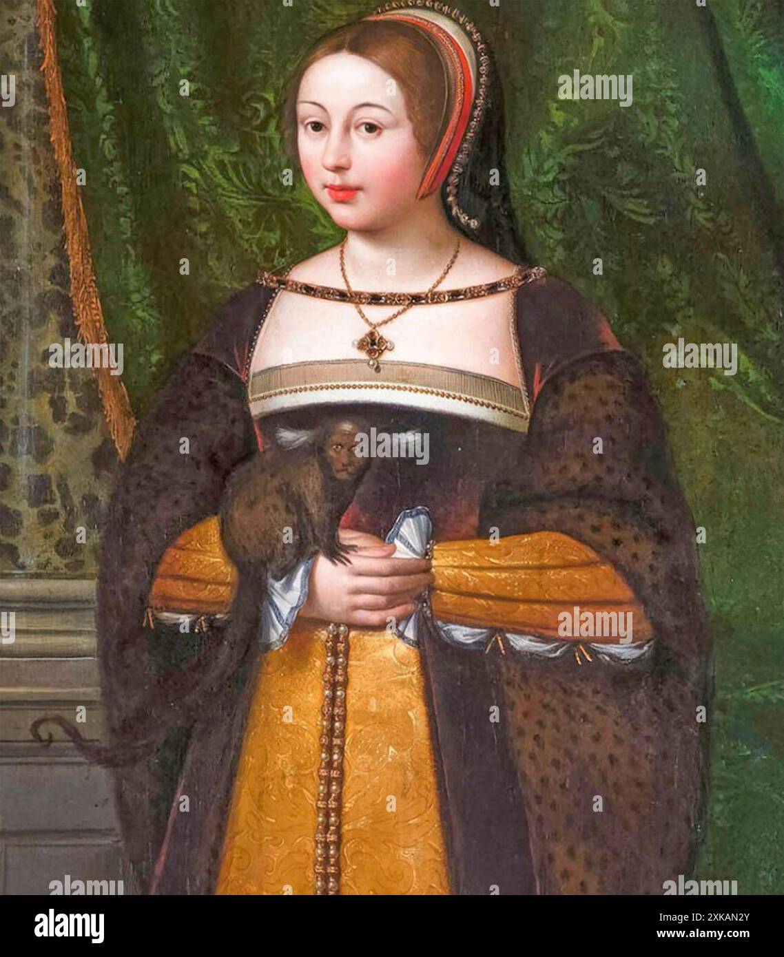 MARGARET TUDOR (1489-1541) a volte regina di Scozia attraverso il suo matrimonio con Giacomo vi. Figlia di Enrico VIII. Dettaglio del ritratto di Daniel Mytens intorno al 1630 Foto Stock