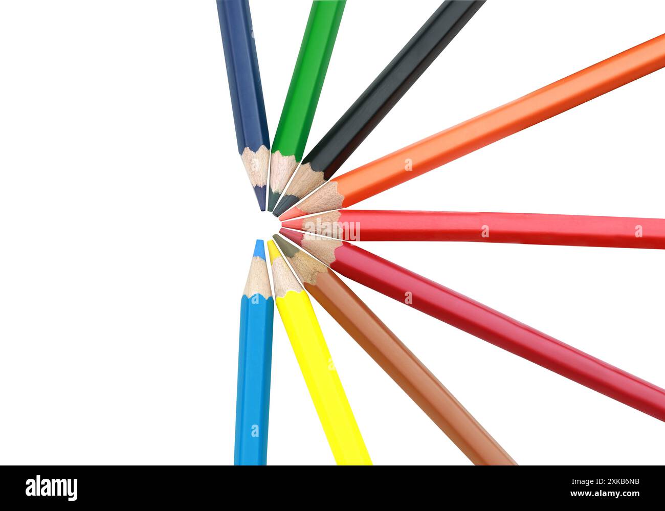 La matita colorata con punta appuntita è ben disposta, isolata su sfondo bianco e presenta tracciati di ritaglio. Foto Stock