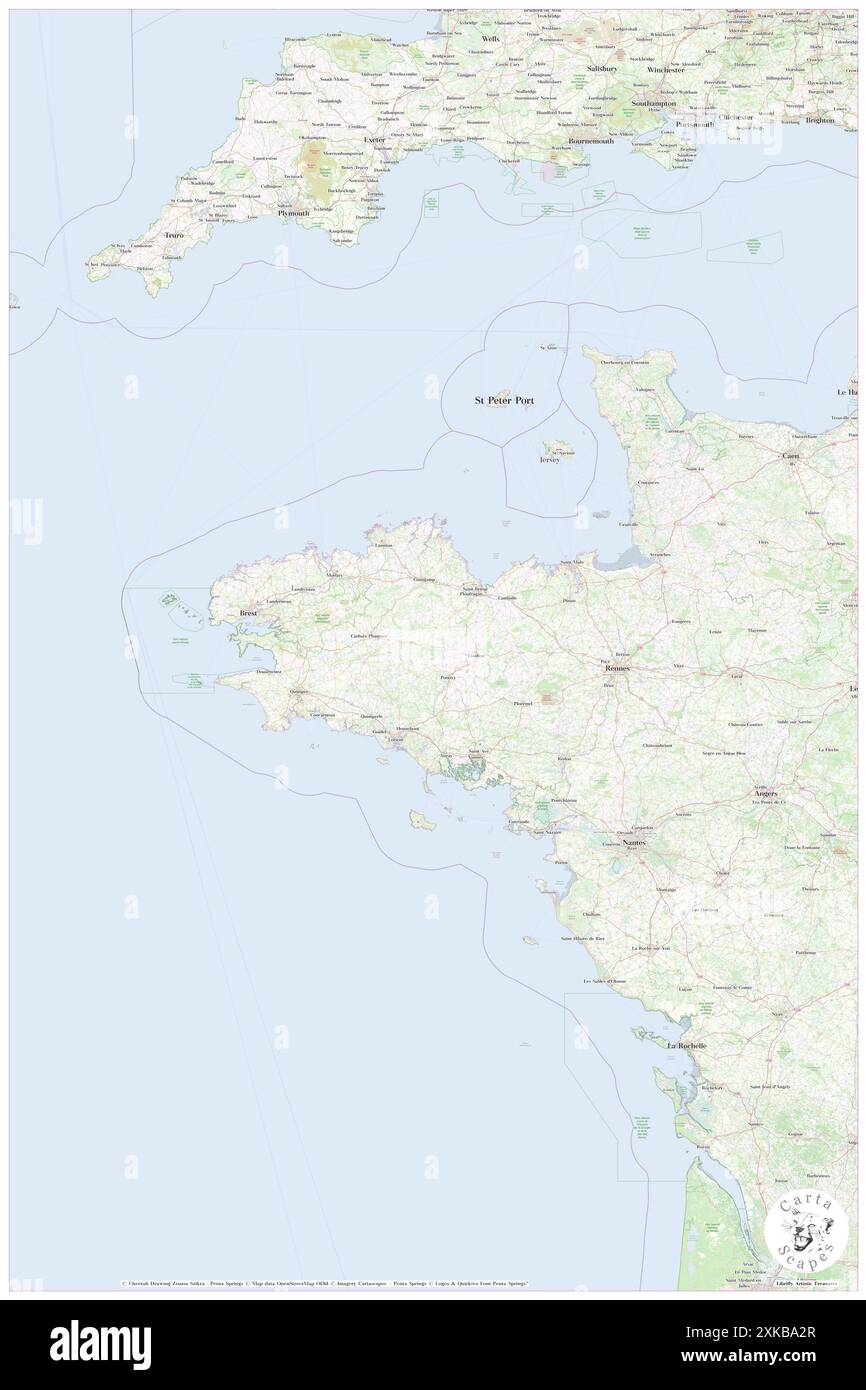 Bretagne, FR, Francia, Bretagna, N 48 10' 0'', S 2 49' 59'', mappa, Cartascapes Mappa pubblicata nel 2024. Esplora Cartascapes, una mappa che rivela i diversi paesaggi, culture ed ecosistemi della Terra. Viaggia attraverso il tempo e lo spazio, scoprendo l'interconnessione del passato, del presente e del futuro del nostro pianeta. Foto Stock