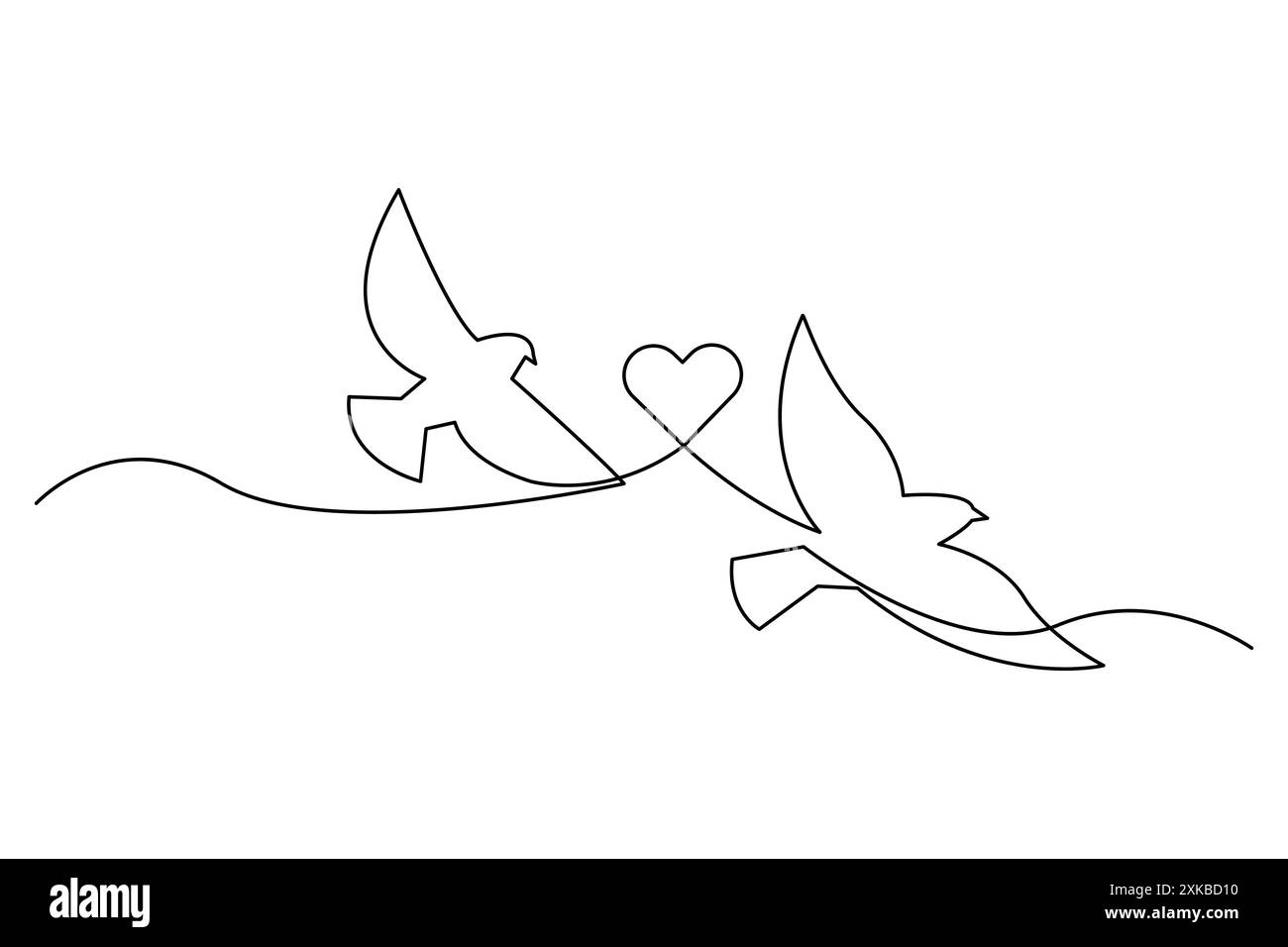 Amo gli uccelli e il cuore. Illustrazione del vettore semplice. Linea minimalista art Simbolo romantico. Illustrazione Vettoriale