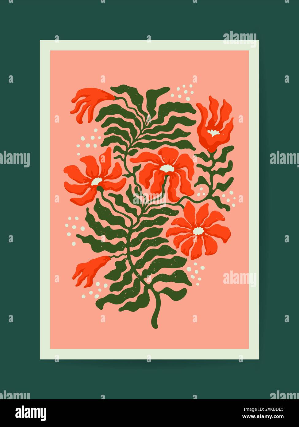 Vivace arte vettoriale astratta con audaci fiori arancioni e foglie verdi Illustrazione Vettoriale