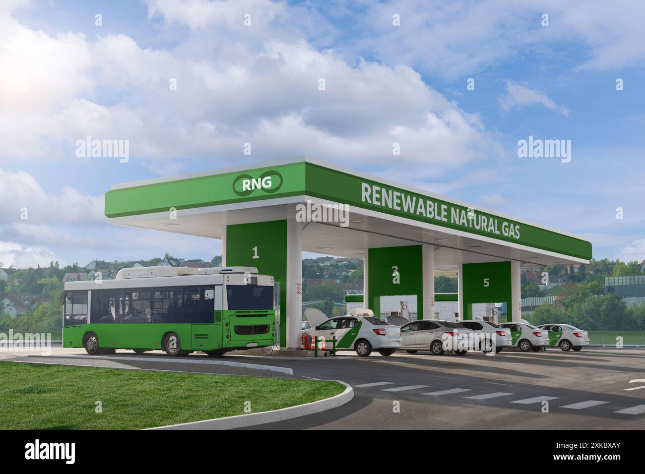 Concetto di stazione di rifornimento RNG (Renewable Natural gas). Foto Stock