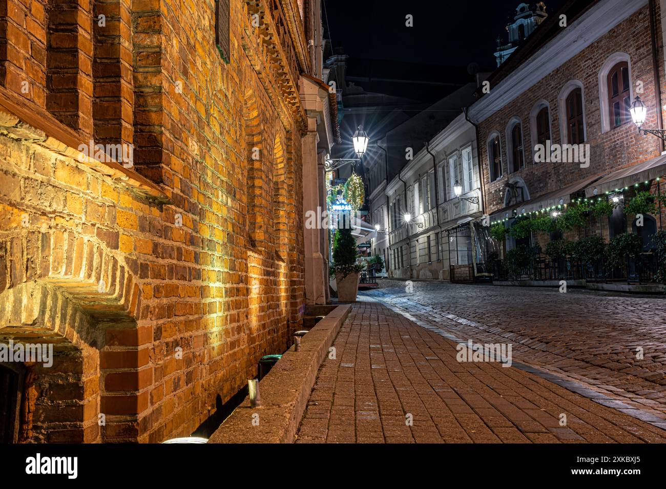 Vlnius Pilies Street di notte Foto Stock