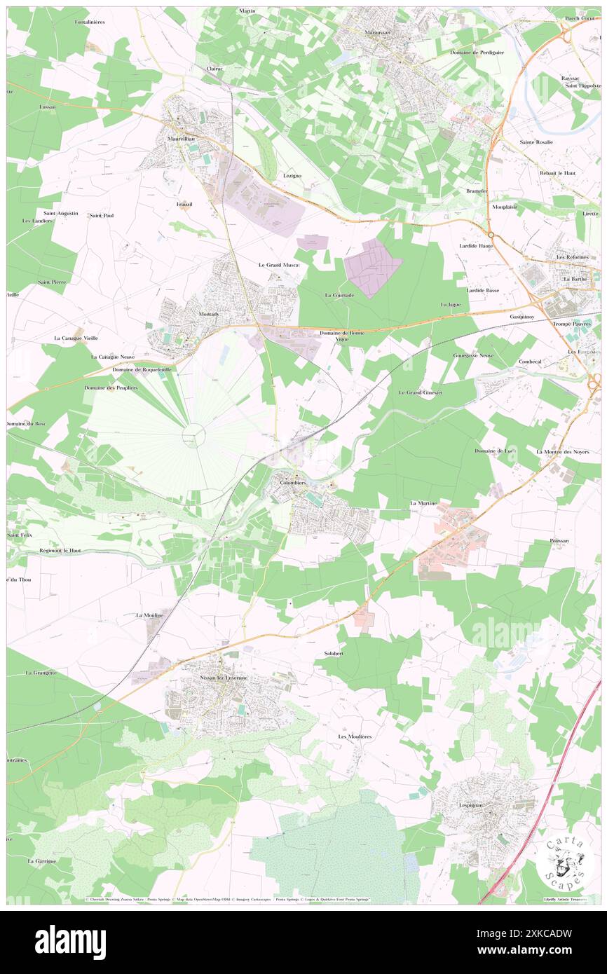 Colombiers, Hérault, FR, Francia, Occitanie, N 43 18' 47'', N 3 8' 26'', MAP, Cartascapes Map pubblicata nel 2024. Esplora Cartascapes, una mappa che rivela i diversi paesaggi, culture ed ecosistemi della Terra. Viaggia attraverso il tempo e lo spazio, scoprendo l'interconnessione del passato, del presente e del futuro del nostro pianeta. Foto Stock