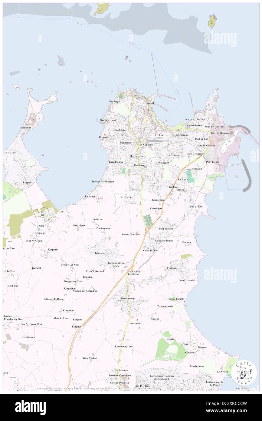 Roscoff, Finistère, FR, Francia, Bretagna, N 48 43' 36'', S 3 59' 8'', MAP, Cartascapes Map pubblicata nel 2024. Esplora Cartascapes, una mappa che rivela i diversi paesaggi, culture ed ecosistemi della Terra. Viaggia attraverso il tempo e lo spazio, scoprendo l'interconnessione del passato, del presente e del futuro del nostro pianeta. Foto Stock