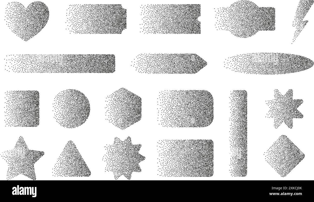 Dotwork forme astratte con texture a grana nera Illustrazione Vettoriale