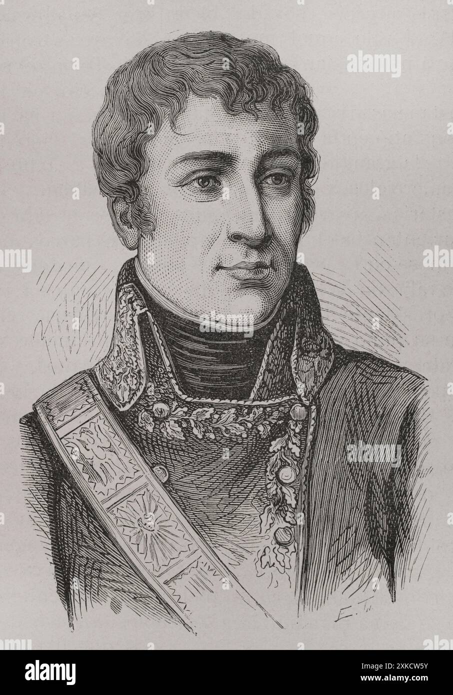 Louis Marie de Caffarelli du Falga (Louis-Marie-Joseph Maximilian Caffarelli du Falga) (1756-1799). Generale francese. Fece parte della spedizione di Napoleone per invadere l'Egitto. Verticale. Incisione. "Storia della Rivoluzione francese". Volume i, seconda parte, 1879. Foto Stock