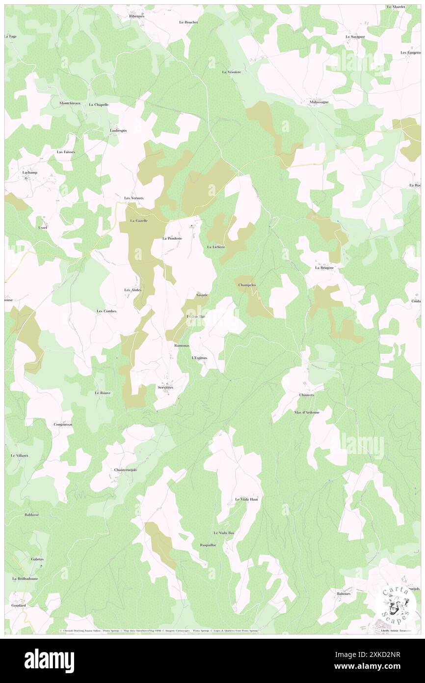 Servieres, Lozère, FR, Francia, Occitanie, N 44 34' 30'', N 3 24' 16'', MAP, Cartascapes Map pubblicata nel 2024. Esplora Cartascapes, una mappa che rivela i diversi paesaggi, culture ed ecosistemi della Terra. Viaggia attraverso il tempo e lo spazio, scoprendo l'interconnessione del passato, del presente e del futuro del nostro pianeta. Foto Stock