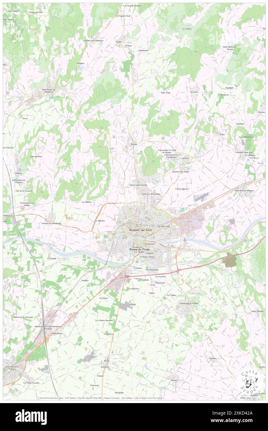 Romans-sur-Isere, Drôme, FR, Francia, Alvergne-Rhône-Alpes, N 45 2' 44'', N 5 3' 2'', MAP, Cartascapes Map pubblicata nel 2024. Esplora Cartascapes, una mappa che rivela i diversi paesaggi, culture ed ecosistemi della Terra. Viaggia attraverso il tempo e lo spazio, scoprendo l'interconnessione del passato, del presente e del futuro del nostro pianeta. Foto Stock