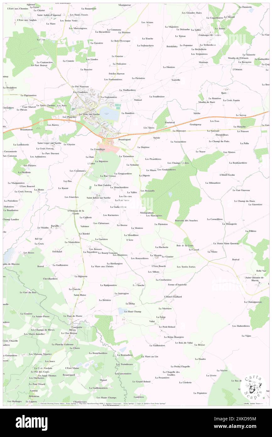 Saint-Julien-sur-Sarthe, Orne, FR, Francia, Normandia, N 48 29' 26'', N 0 21' 28'', MAP, Cartascapes Map pubblicata nel 2024. Esplora Cartascapes, una mappa che rivela i diversi paesaggi, culture ed ecosistemi della Terra. Viaggia attraverso il tempo e lo spazio, scoprendo l'interconnessione del passato, del presente e del futuro del nostro pianeta. Foto Stock