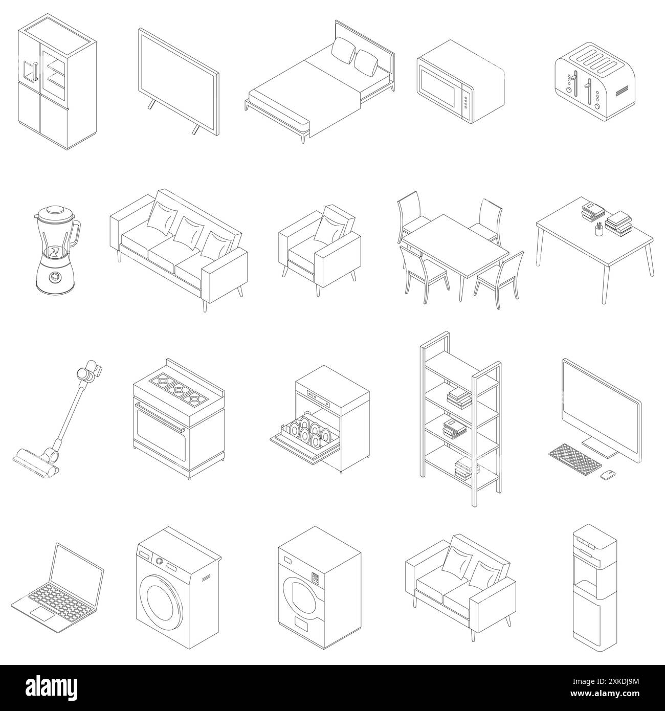 Illustrazione vettoriale degli elementi Isometrici per uso domestico di uso quotidiano Illustrazione Vettoriale