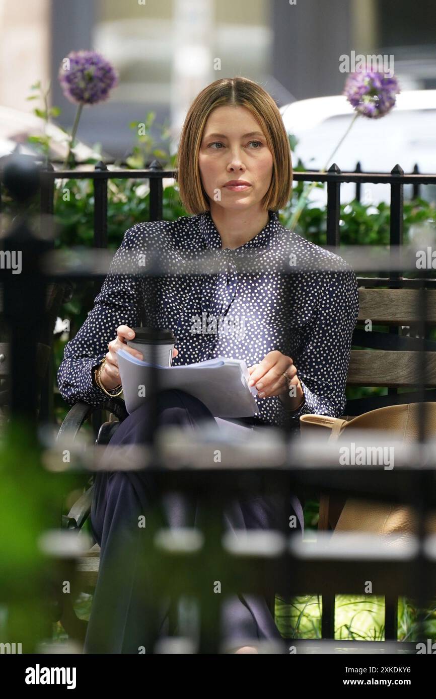 NY. 22 luglio 2024. Jessica Biel in location per LE riprese di THE BETTER SISTER a New York, New York, New York, 22 luglio 2024. Crediti: Kristin Callahan/Everett Collection/Alamy Live News Foto Stock