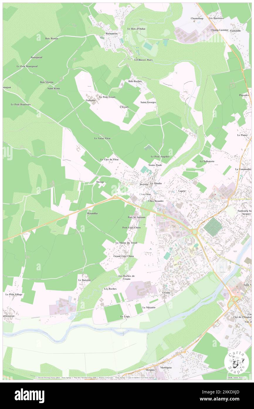 Javrezac, Charente, FR, Francia, Nouvelle-Aquitaine, N 45 42' 5'', S 0 21' 24''', MAP, Cartascapes Map pubblicata nel 2024. Esplora Cartascapes, una mappa che rivela i diversi paesaggi, culture ed ecosistemi della Terra. Viaggia attraverso il tempo e lo spazio, scoprendo l'interconnessione del passato, del presente e del futuro del nostro pianeta. Foto Stock