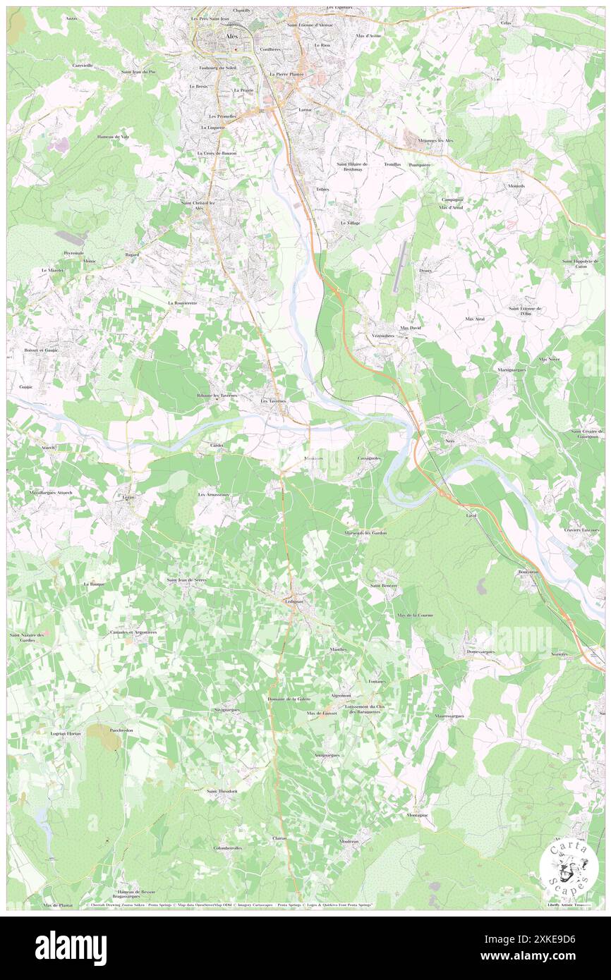 Massanes, Gard, FR, Francia, Occitanie, N 44 1' 18''', N 4 6' 49'', MAP, Cartascapes Map pubblicata nel 2024. Esplora Cartascapes, una mappa che rivela i diversi paesaggi, culture ed ecosistemi della Terra. Viaggia attraverso il tempo e lo spazio, scoprendo l'interconnessione del passato, del presente e del futuro del nostro pianeta. Foto Stock