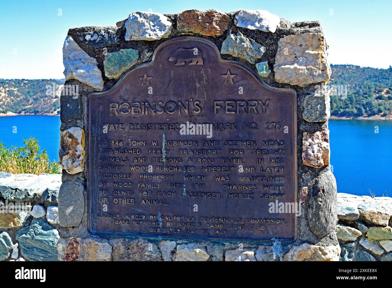 Monumento storico della California N. 276, Robinson's Ferry, Vista Point sull'autostrada statale 49, California Foto Stock