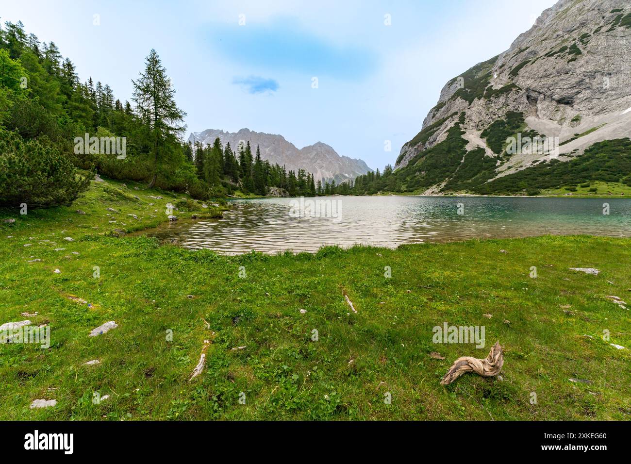 Tour in montagna al Vorderer Drachenkopf nelle montagne Mieminger vicino a Ehrwald nella Tiroler Zugspitz Arena Foto Stock