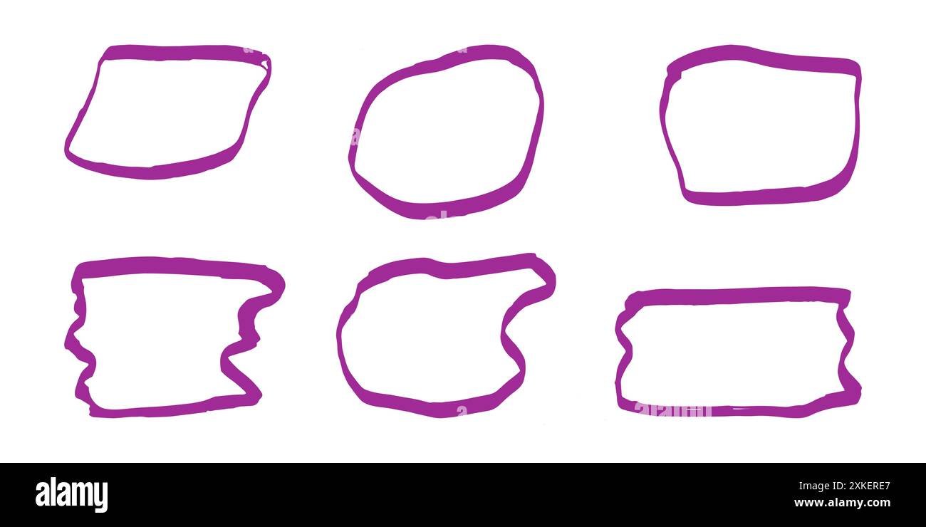 Cornici di testo disegnate a mano decorativa. Per etichette ed etichette sui contenitori. Serie di illustrazioni vettoriali. Illustrazione Vettoriale