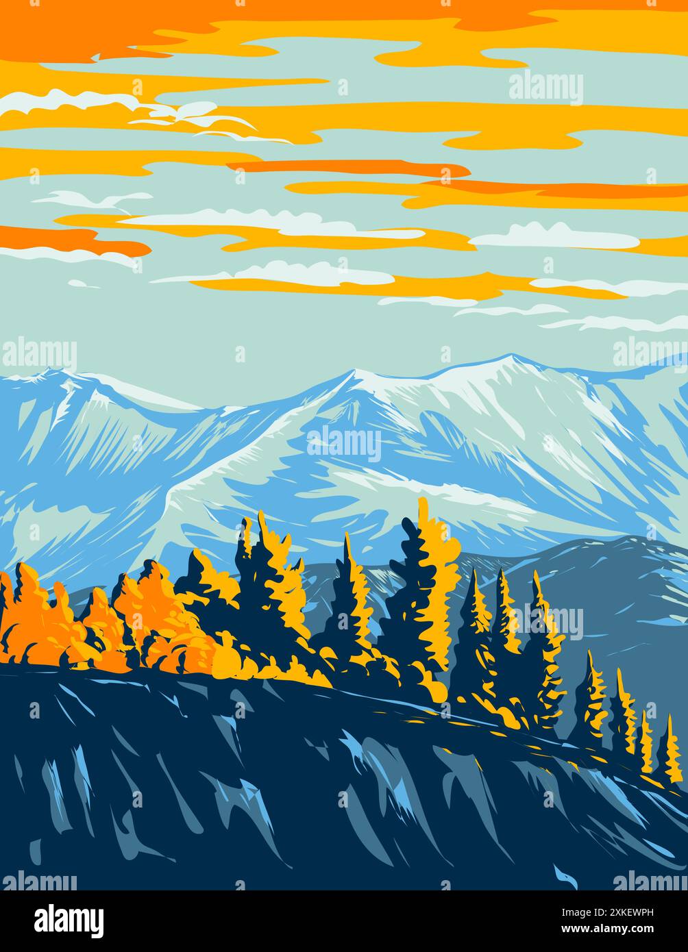 WPA poster art del Parco Nazionale di Vuntut situato nel nord dello Yukon in Canada fatto in opere di amministrazione progetto o in stile federale progetto d'arte. Illustrazione Vettoriale