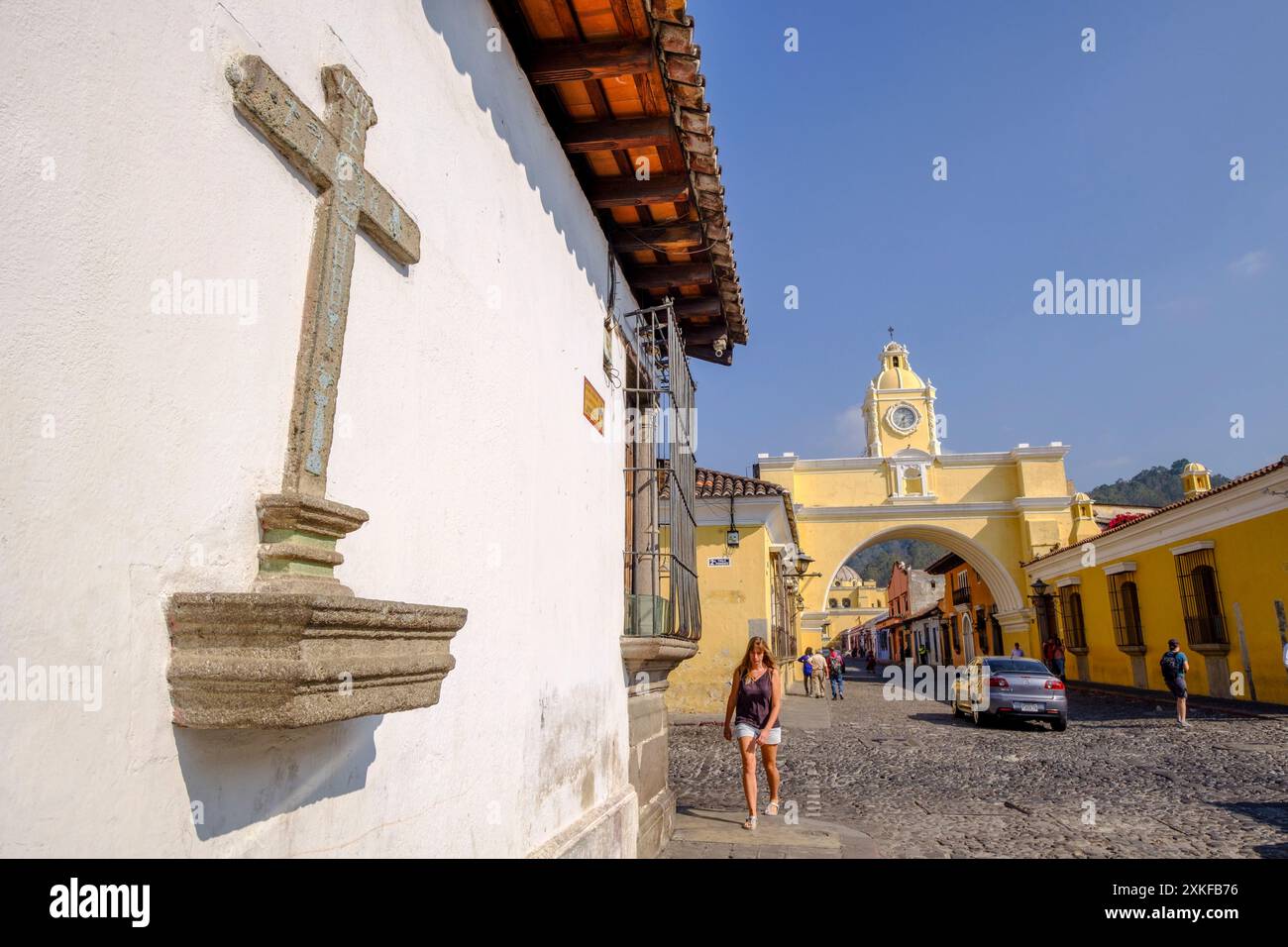 Arco di Santa Catalina, arco del vecchio coinvento, Antigua Guatemala, dipartimento di Sacatepéquez, Guatemala, America centrale. Foto Stock