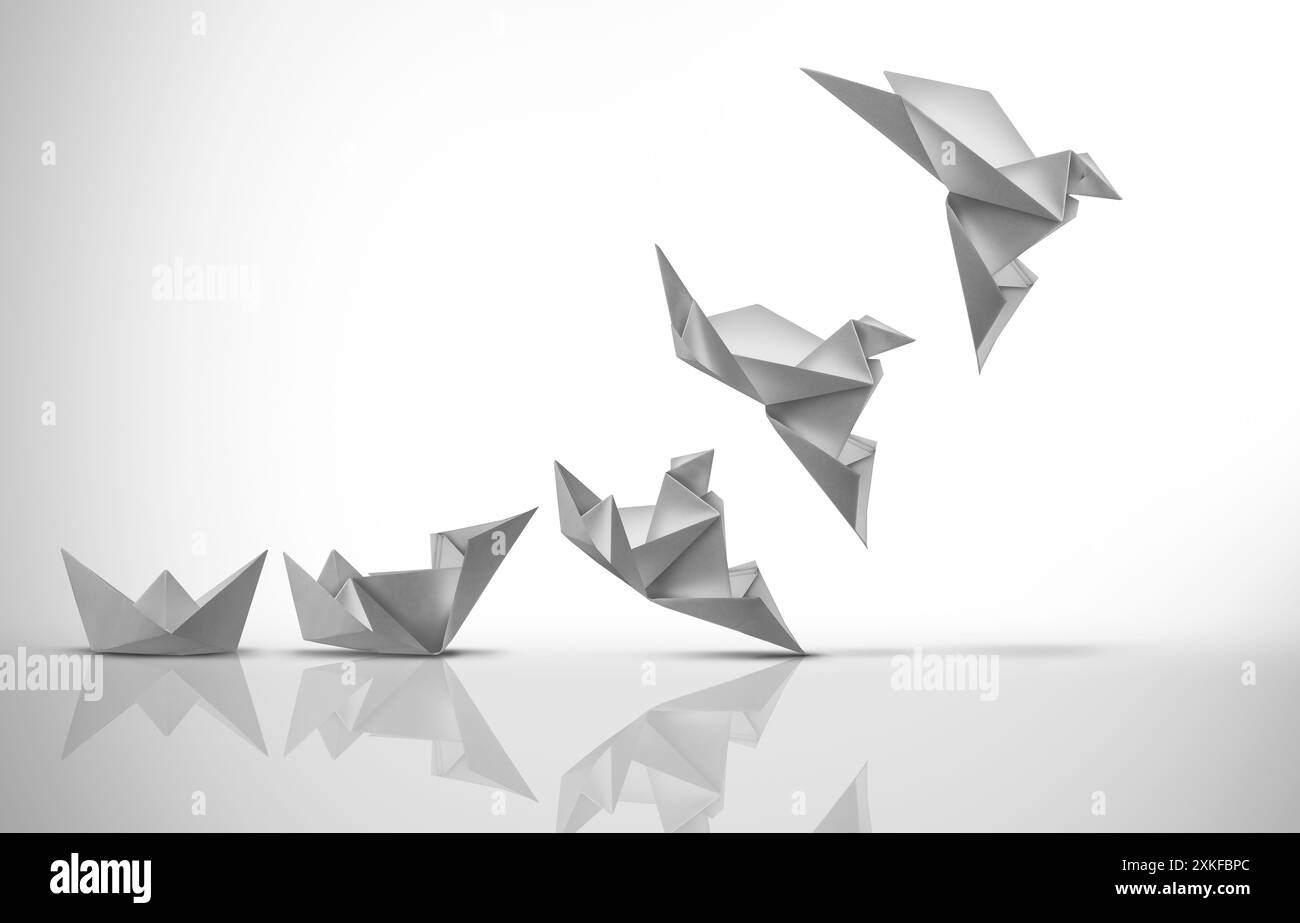 Concetto di sviluppo personale e strategia di crescita o innovazione del modello aziendale come metafora motivazionale per crescere il successo, da semplice a complesso Foto Stock