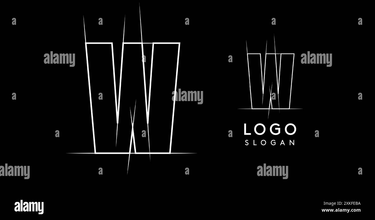Disegno a matita con lettera W, disegno del logo del progetto architettonico, piano di costruzione, disegno tecnico. Ideale per il branding aziendale e i progetti industriali Illustrazione Vettoriale