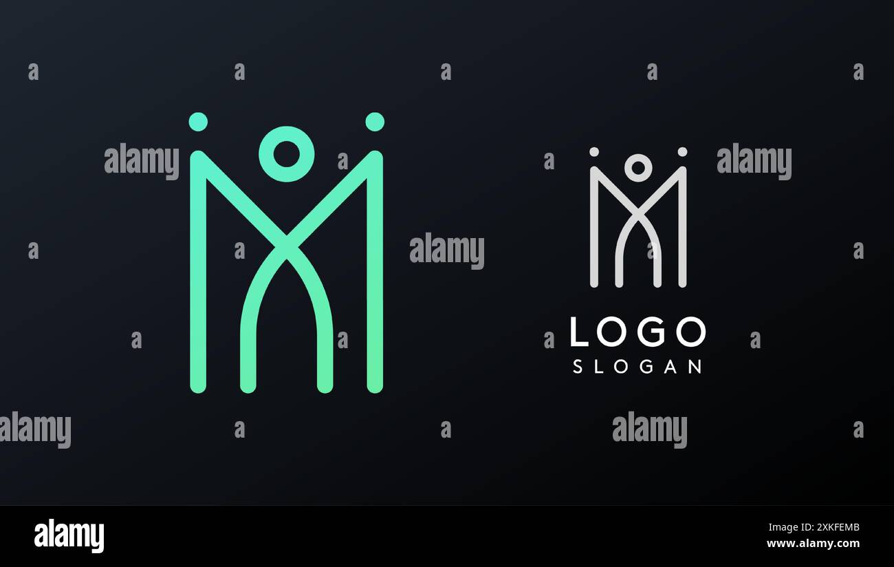 Lettera M stilizzata, logo tipografico ispirato alla tecnologia, simbolo esclusivo della civiltà extraterrestre antiche iscrizioni per il branding creativo, logo tech Illustrazione Vettoriale