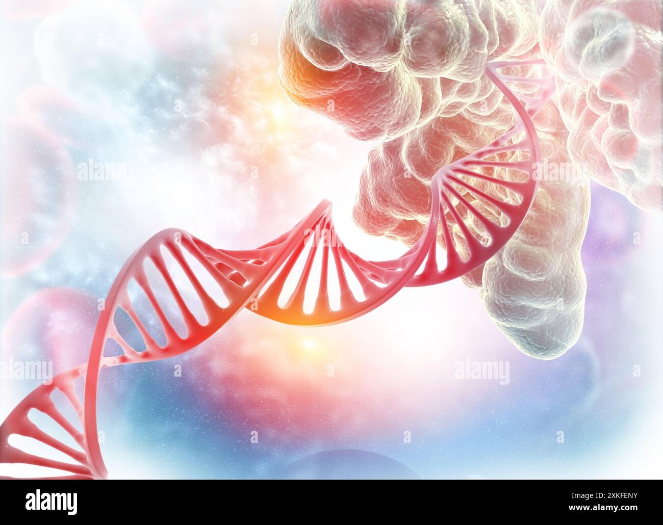Molecola di DNA su scienza, contesto biochimico. illustrazione 3d. Foto Stock