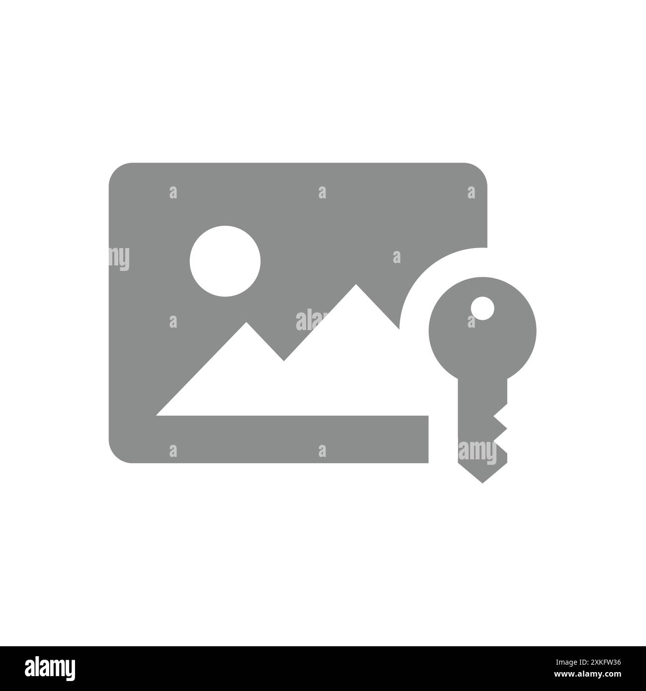 Icona immagine o foto bloccata e privata. Immagine e chiave, vettore sicuro e protetto. Illustrazione Vettoriale