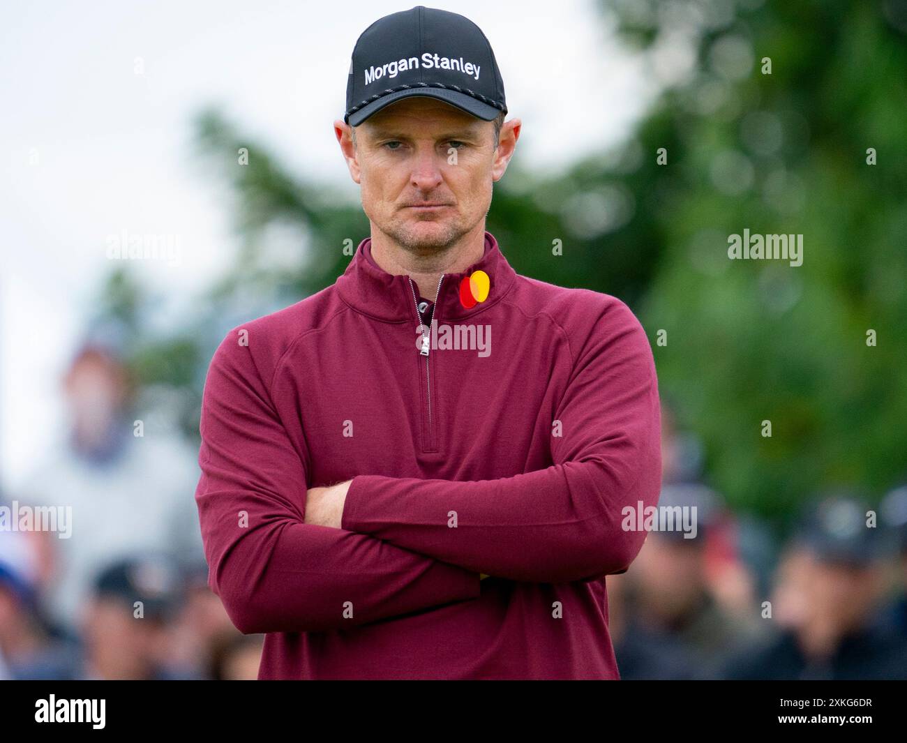 Troon, Scozia, Regno Unito. 21 luglio 2024. Il quarto round del 152° Campionato Open si tiene presso il campo da golf Royal Troon. Fig.; Justin Rose Foto Stock