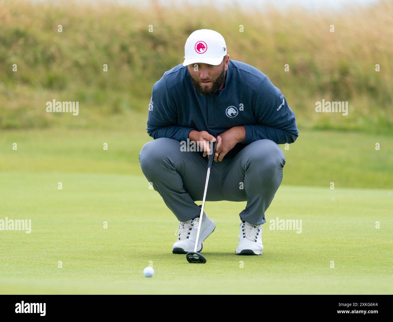 Troon, Scozia, Regno Unito. 21 luglio 2024. Il quarto round del 152° Campionato Open si tiene presso il campo da golf Royal Troon. Fig.; Jon Rahm Foto Stock