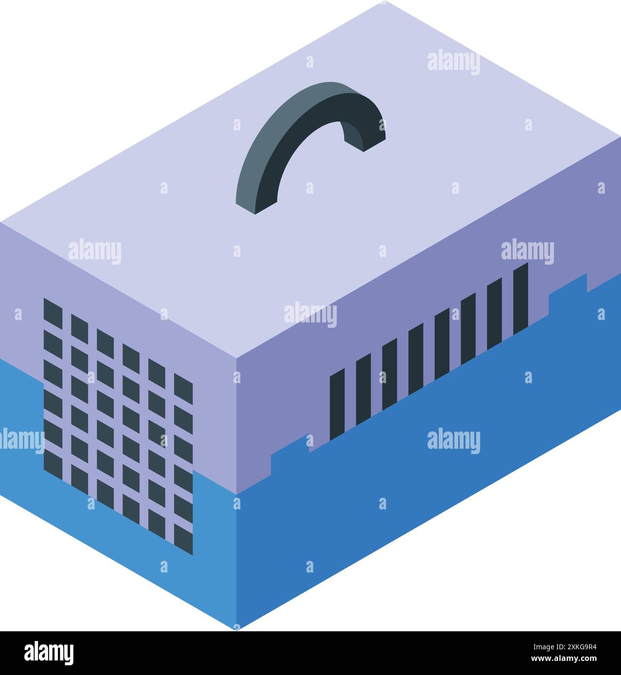 Porta-animali in plastica blu per il trasporto di cani e gatti, con finestre di ventilazione e maniglia per un facile trasporto Illustrazione Vettoriale