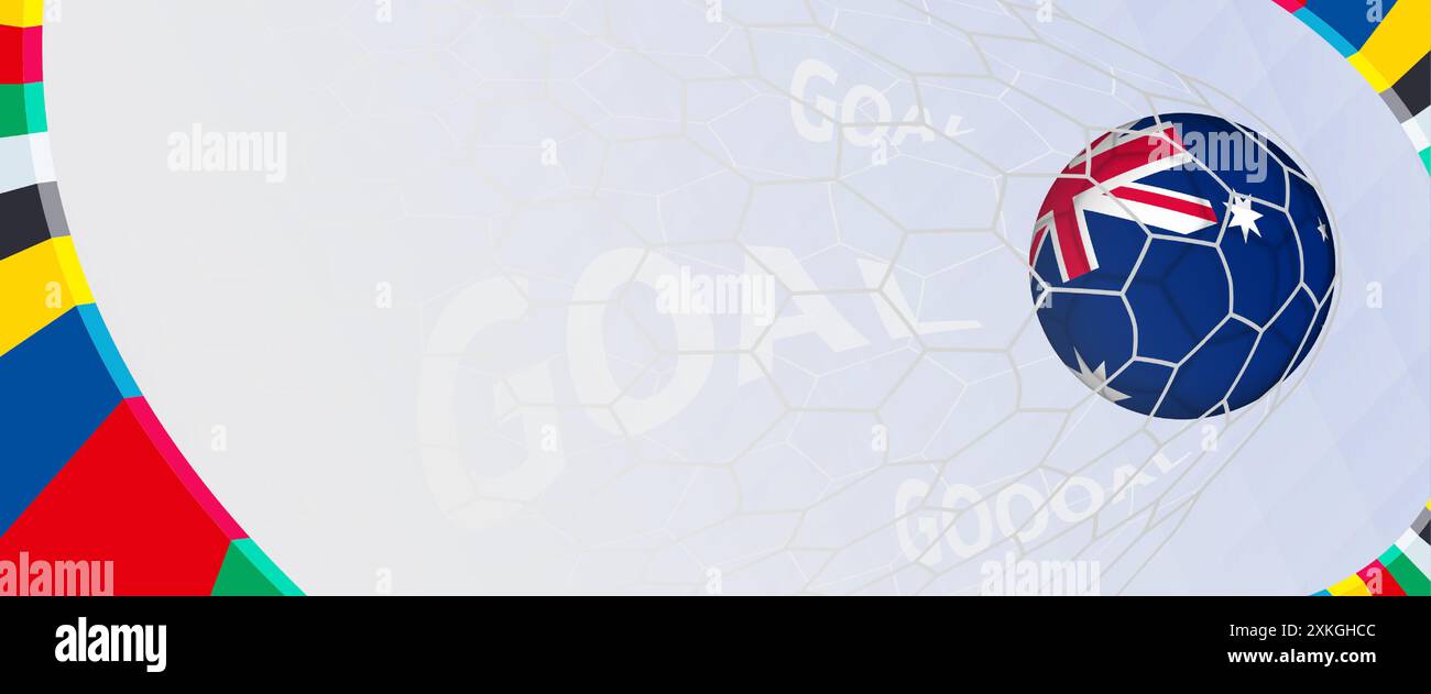 Obiettivo celebrativo per la squadra di calcio australiana dal design colorato. Perfetto per illustrare il successo del calcio, i tornei di calcio internazionali e lo spor Illustrazione Vettoriale