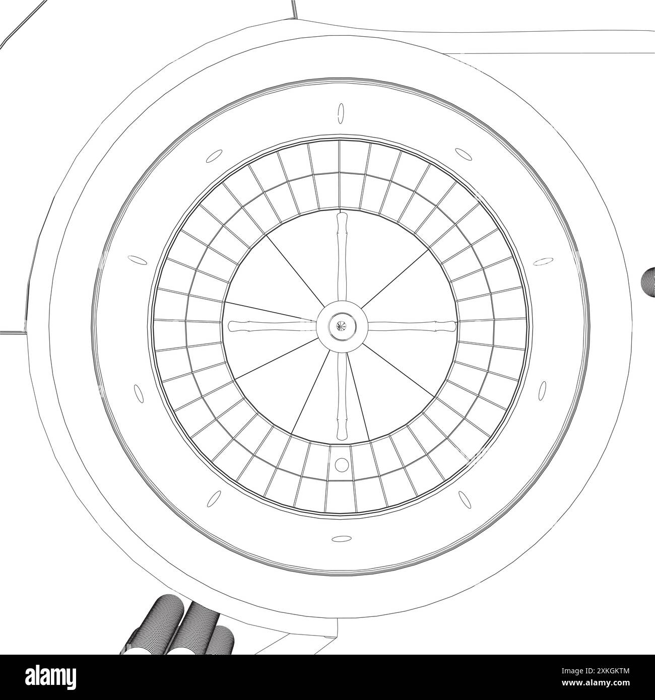 Ruota della roulette del casinò con gettoni sul tavolo. Vista dall'alto. Illustrazione vettoriale. Illustrazione Vettoriale