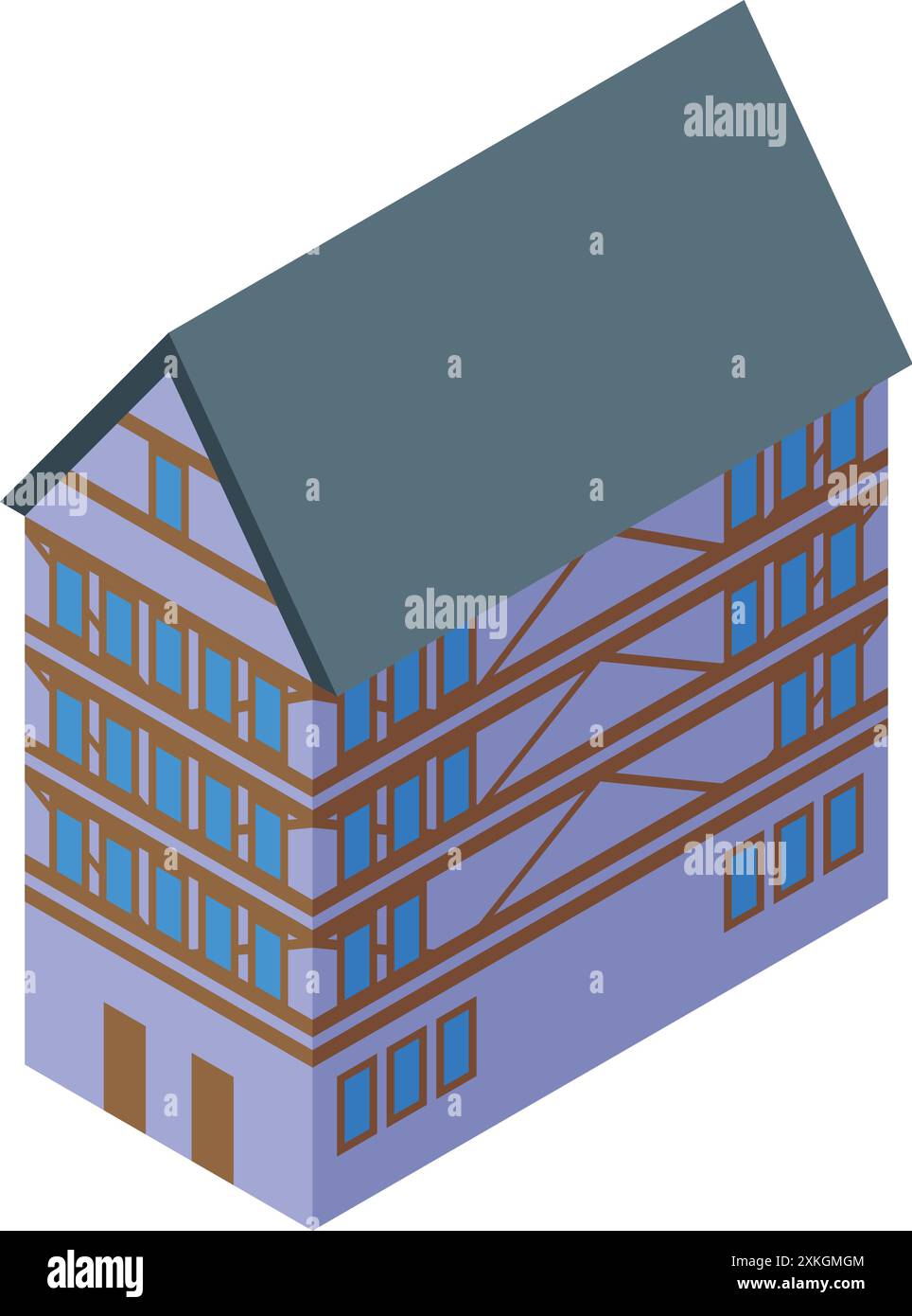 Edificio isometrico con finestre multiple che rappresentano la tradizionale architettura europea Illustrazione Vettoriale