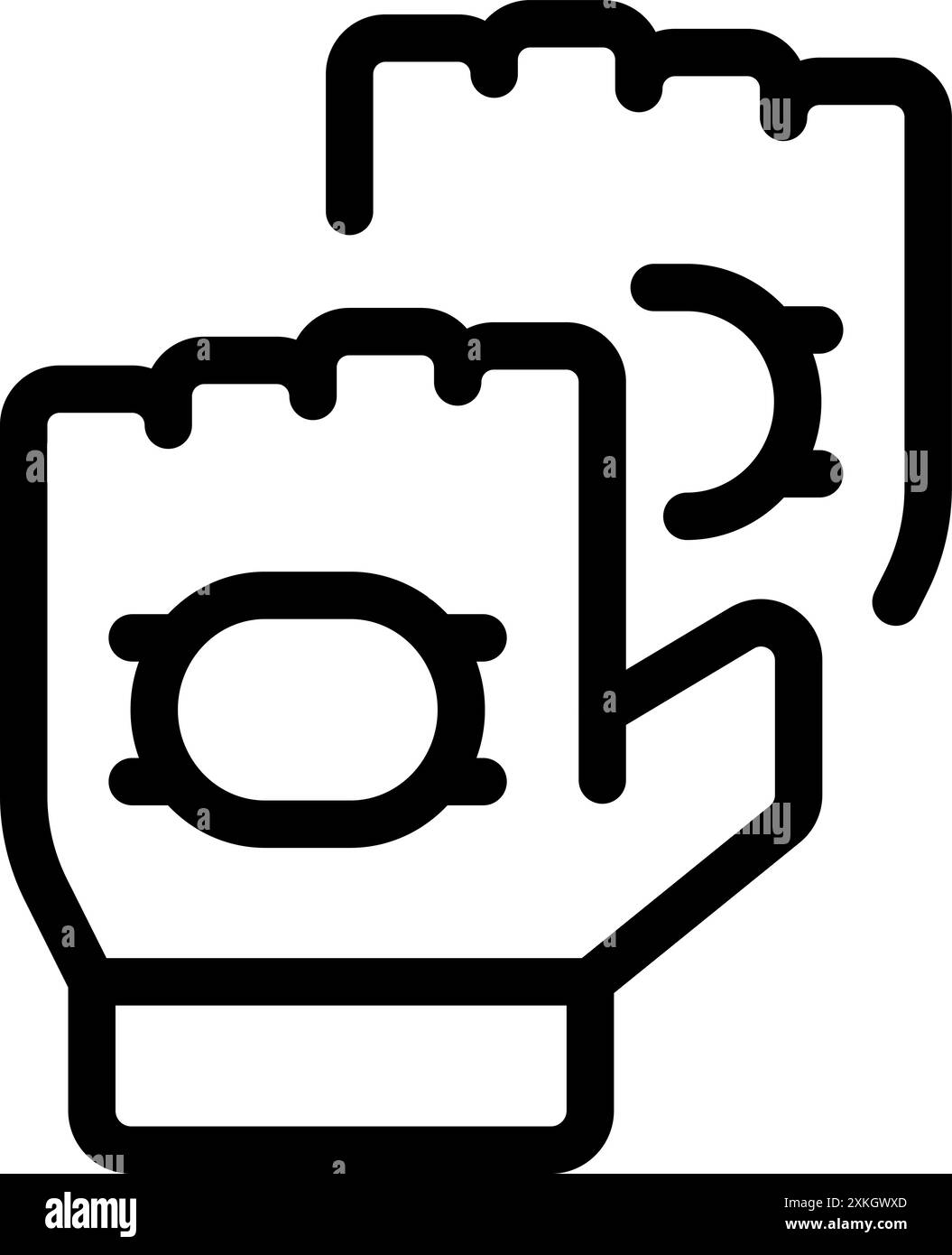 Icona a riga di un paio di guanti da lavoro, che enfatizza la protezione delle mani e la sicurezza in ambienti industriali Illustrazione Vettoriale