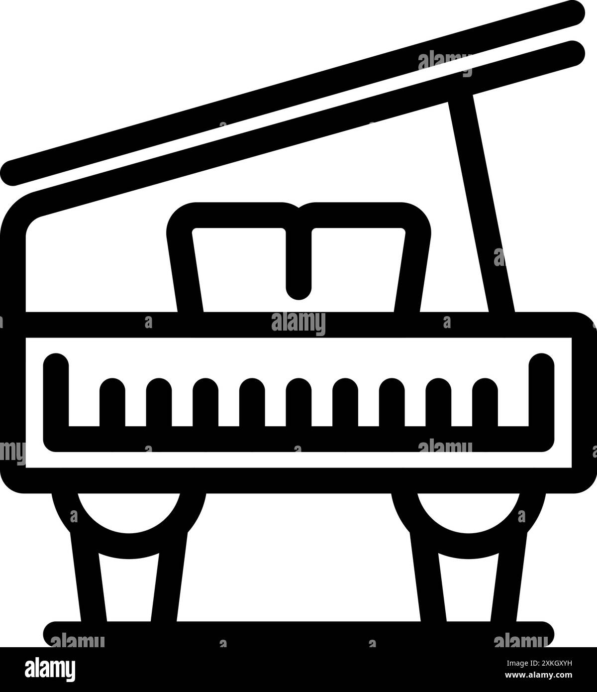 Icona di linea di un pianoforte a coda, un classico strumento musicale, pronto per essere suonato Illustrazione Vettoriale