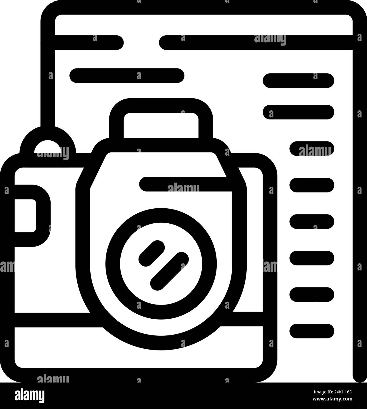 Icona della line art di un fotografo che modifica una foto utilizzando un software professionale su un computer Illustrazione Vettoriale