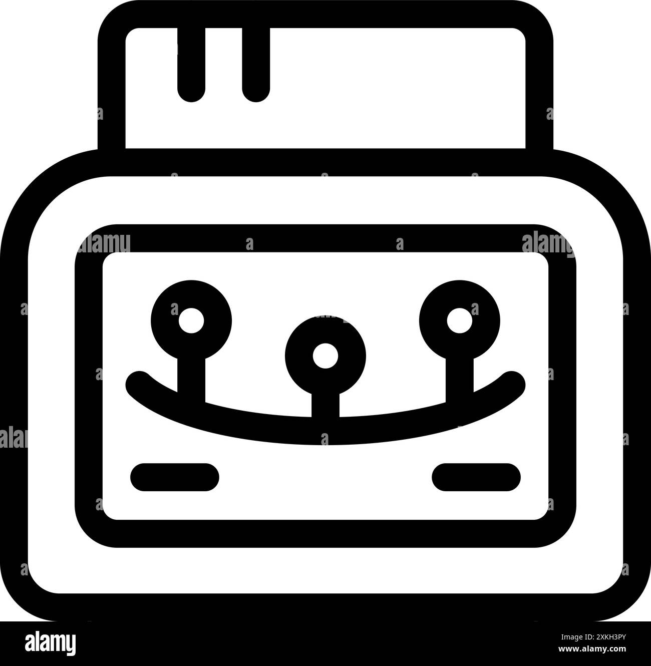 Icona con contorno nero che rappresenta una macchina a ultrasuoni che visualizza un feto durante un esame prenatale Illustrazione Vettoriale