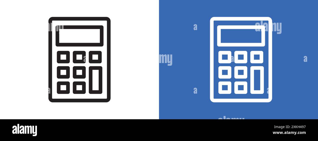 Icona della calcolatrice, logo, contorno vettoriale in bianco e nero Illustrazione Vettoriale