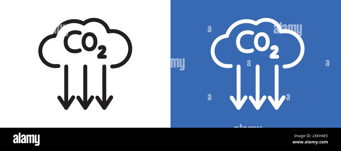 Simbolo del logo dell'icona di riduzione CO2 contorno vettoriale in bianco e nero Illustrazione Vettoriale
