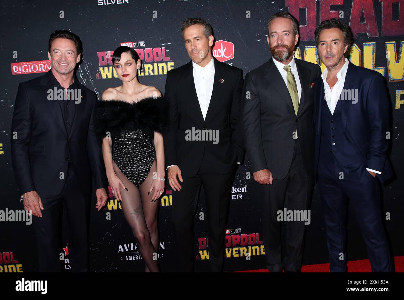 New York, Stati Uniti. 22 luglio 2024. Hugh Jackman, Emma Corrin, Ryan Reynolds, Matthew Macfadyen e Shawn Levy hanno partecipato alla prima mondiale dei Marvel Studios "Deadpool & Wolverine" tenutasi al David H. Koch Theater il 22 luglio 2024 a New York City, NY © Steven Bergman/AFF-USA. Credito COM: AFF/Alamy Live News Foto Stock