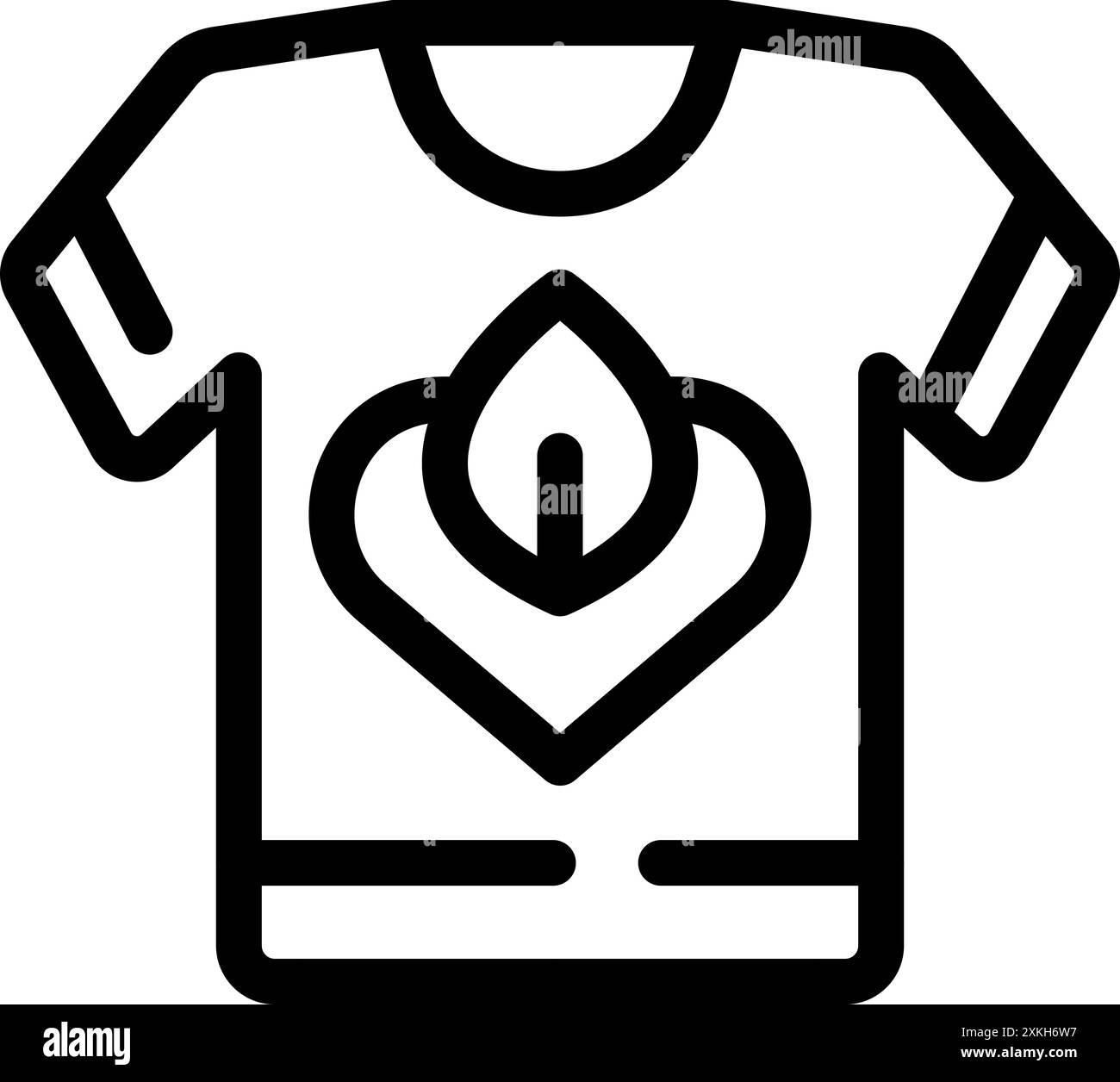Icona semplice e moderna che rappresenta una t shirt con un simbolo a forma di cuore e foglia, perfetta per progetti legati alla consapevolezza ambientale Illustrazione Vettoriale