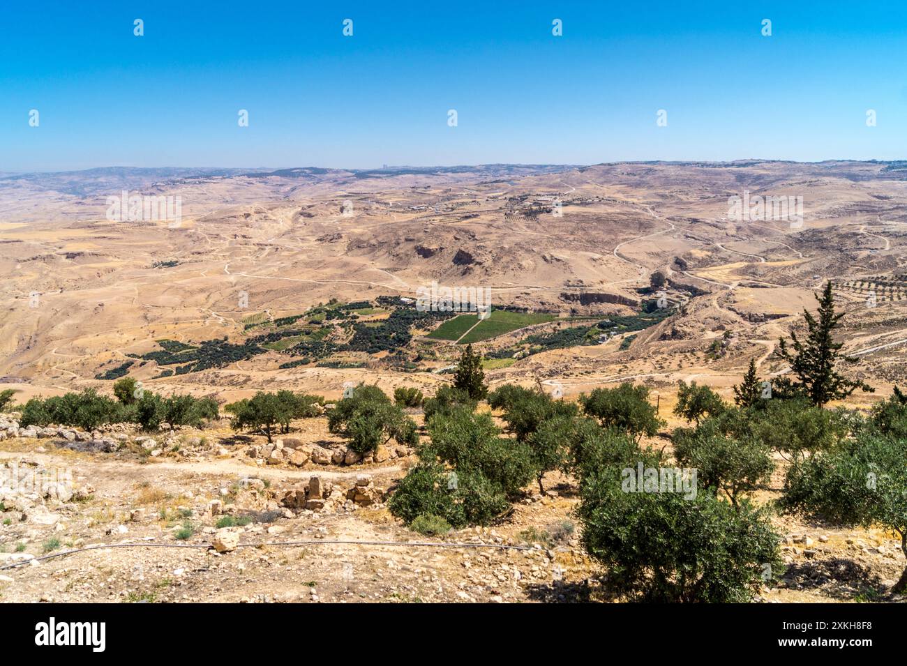 Sito della leggendaria sorgente di Mosè, vicino al Monte Nebo, Siyagha, alle montagne Abaram, in Giordania Foto Stock