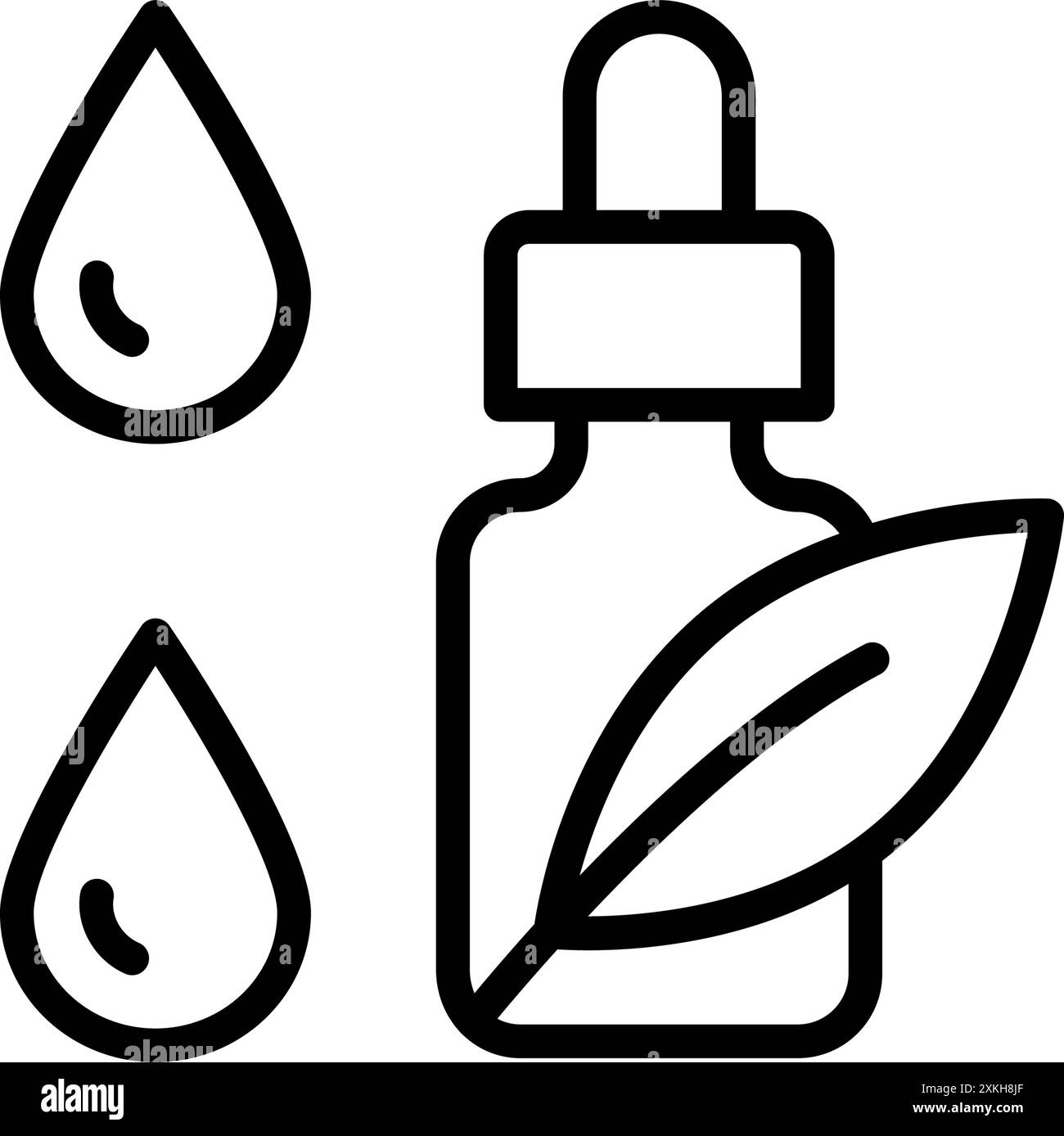 Olio essenziale, essenza di bellezza o siero. Flacone contagocce con icona della linea della pipetta. Essenziale, aromaterapia, fragranza naturale, benessere, isolamento relax Illustrazione Vettoriale