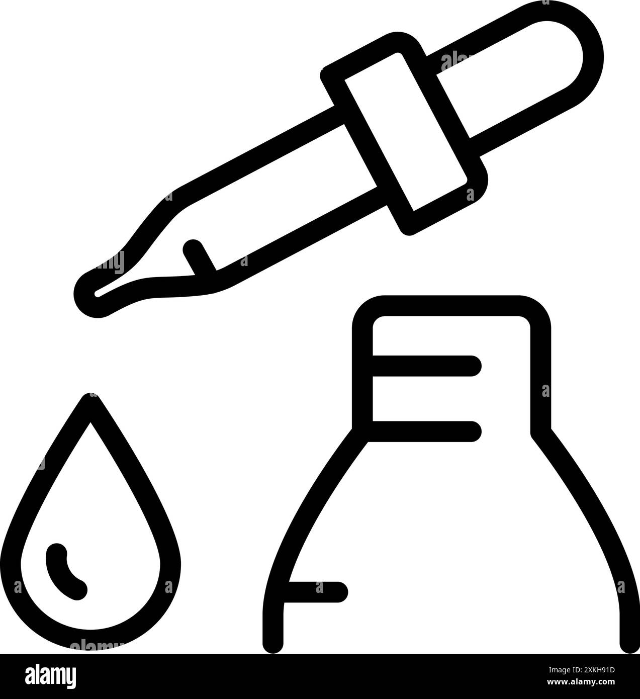 Contagocce, flacone con icona della linea semplice della pipetta. Essenza di bellezza, siero o olio essenziale. Illustrazione vettoriale per salone di bellezza. Illustrazione Vettoriale
