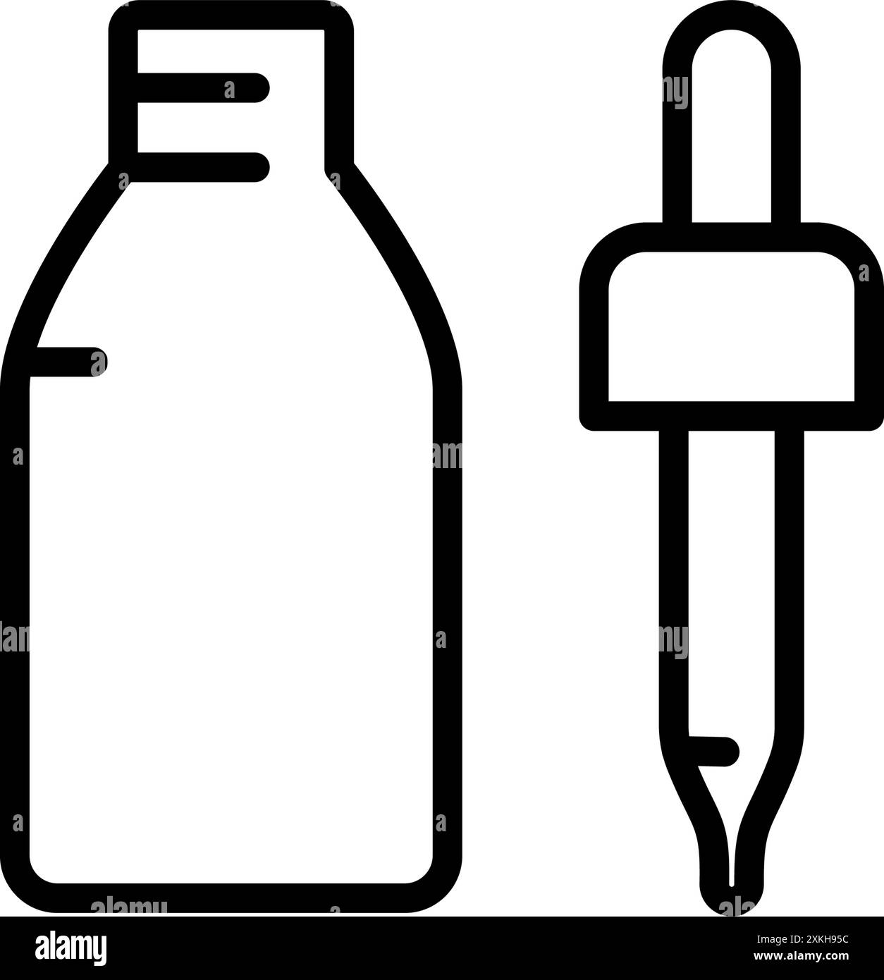 Contagocce, flacone con icona della linea semplice della pipetta. Essenza di bellezza, siero o olio essenziale. Illustrazione vettoriale per salone di bellezza. Illustrazione Vettoriale