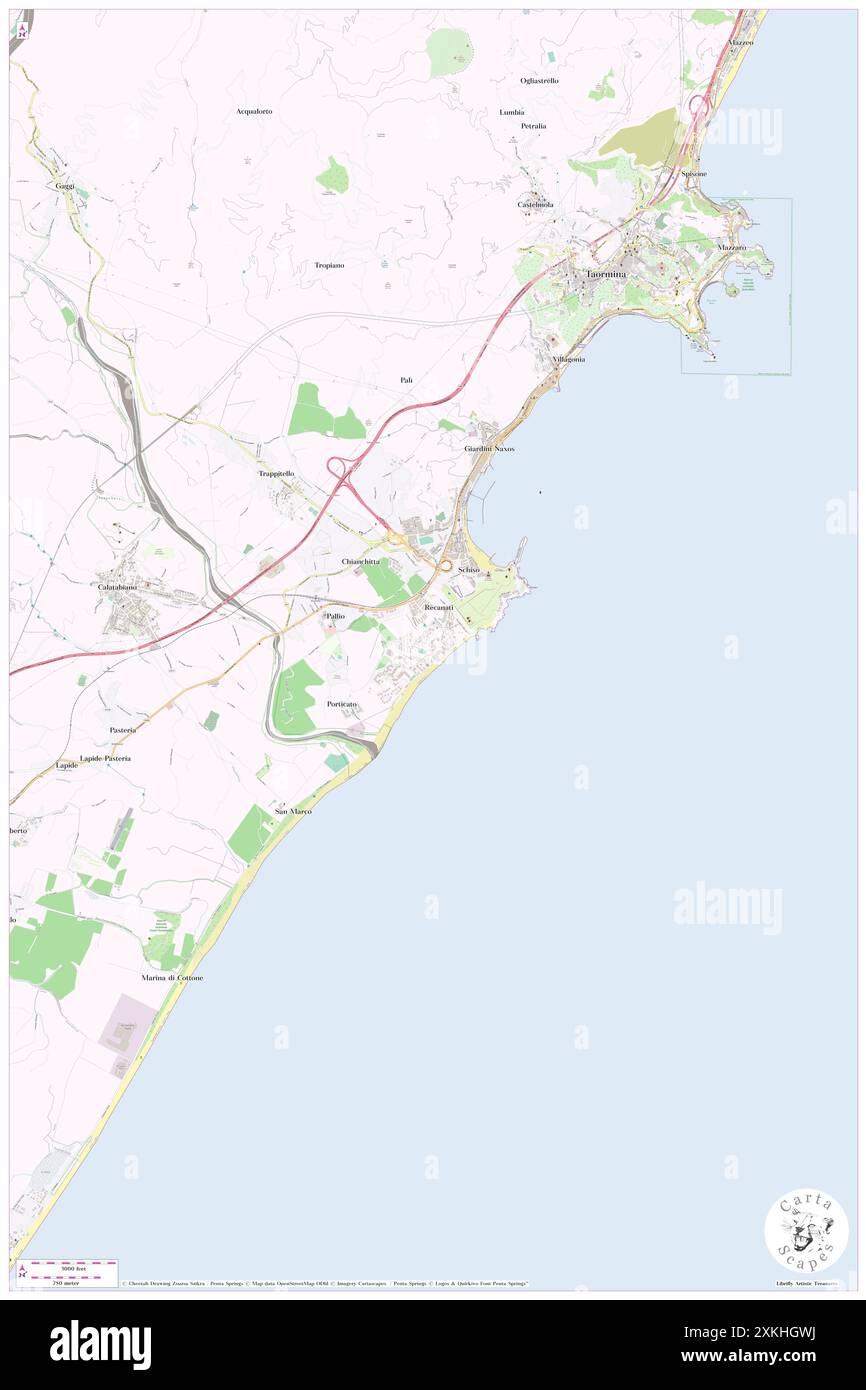 HOLIDAY CLUB NAXOS, Messina, IT, Italia, Sicilia, N 37 48' 59'', N 15 15' 54'', MAP, Cartascapes Map pubblicata nel 2024. Esplora Cartascapes, una mappa che rivela i diversi paesaggi, culture ed ecosistemi della Terra. Viaggia attraverso il tempo e lo spazio, scoprendo l'interconnessione del passato, del presente e del futuro del nostro pianeta. Foto Stock